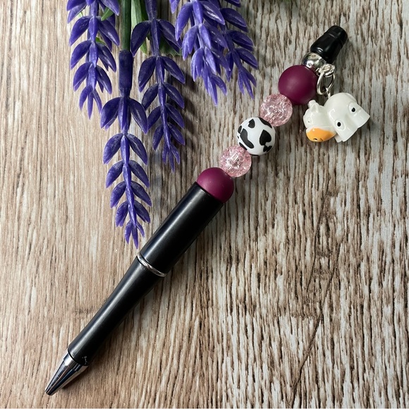 Writing Pen Owl Frog Cow Artisan Beaded Silicone Gift Custom Handcrafted Office - Picture 6 of 8